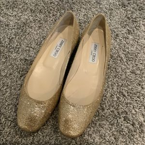 Jimmy Choo Gold Glitter Ballet Flats